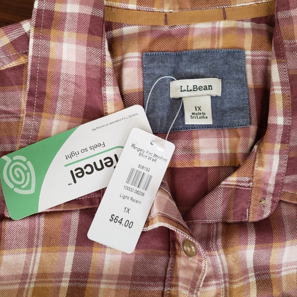 New Women's 1X L.L. Bean Rose and Mustard Plaid Rangley Button Down Shirt - Picture 2 of 6